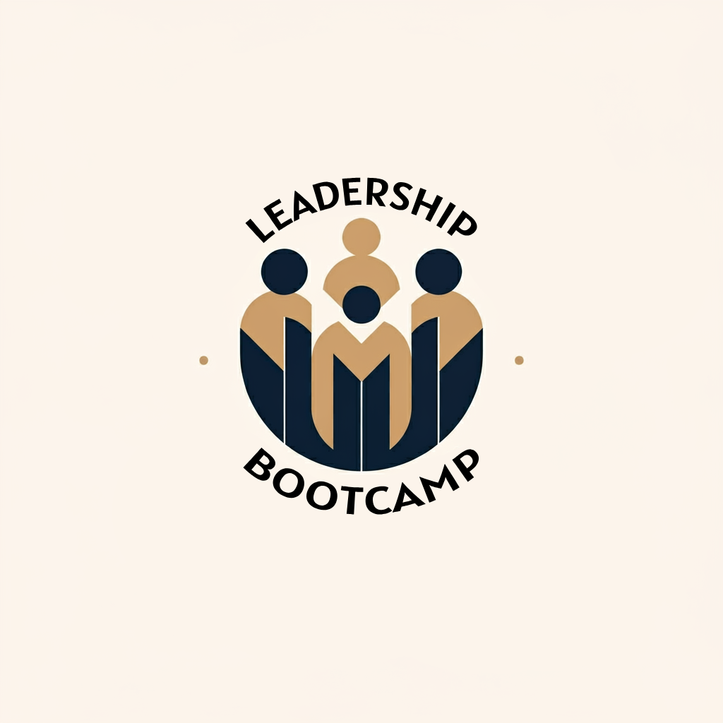 Logo for Leadership Bootcamp featuring stylized silhouettes of four people in beige and navy blue, with the words 'Leadership Bootcamp' curved around the figures.