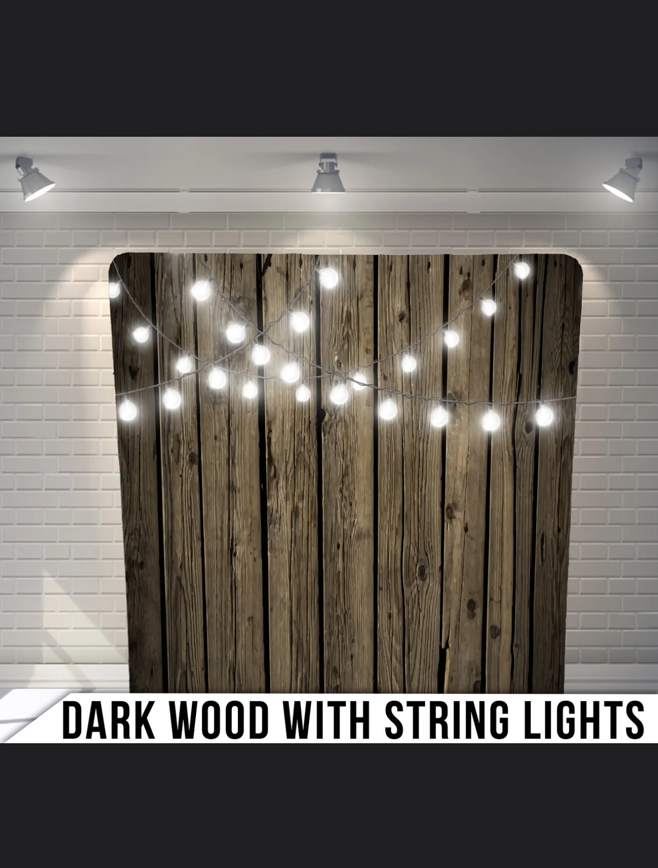 DARK WOOD WITH STRING LIGHTS BACKDROP BACK DROPS FOR WEDDING, BIRTHDAY PARTYS, GRADUATION PARTY, CORPERATE EVENTS, RUSTIC, COUNTRY