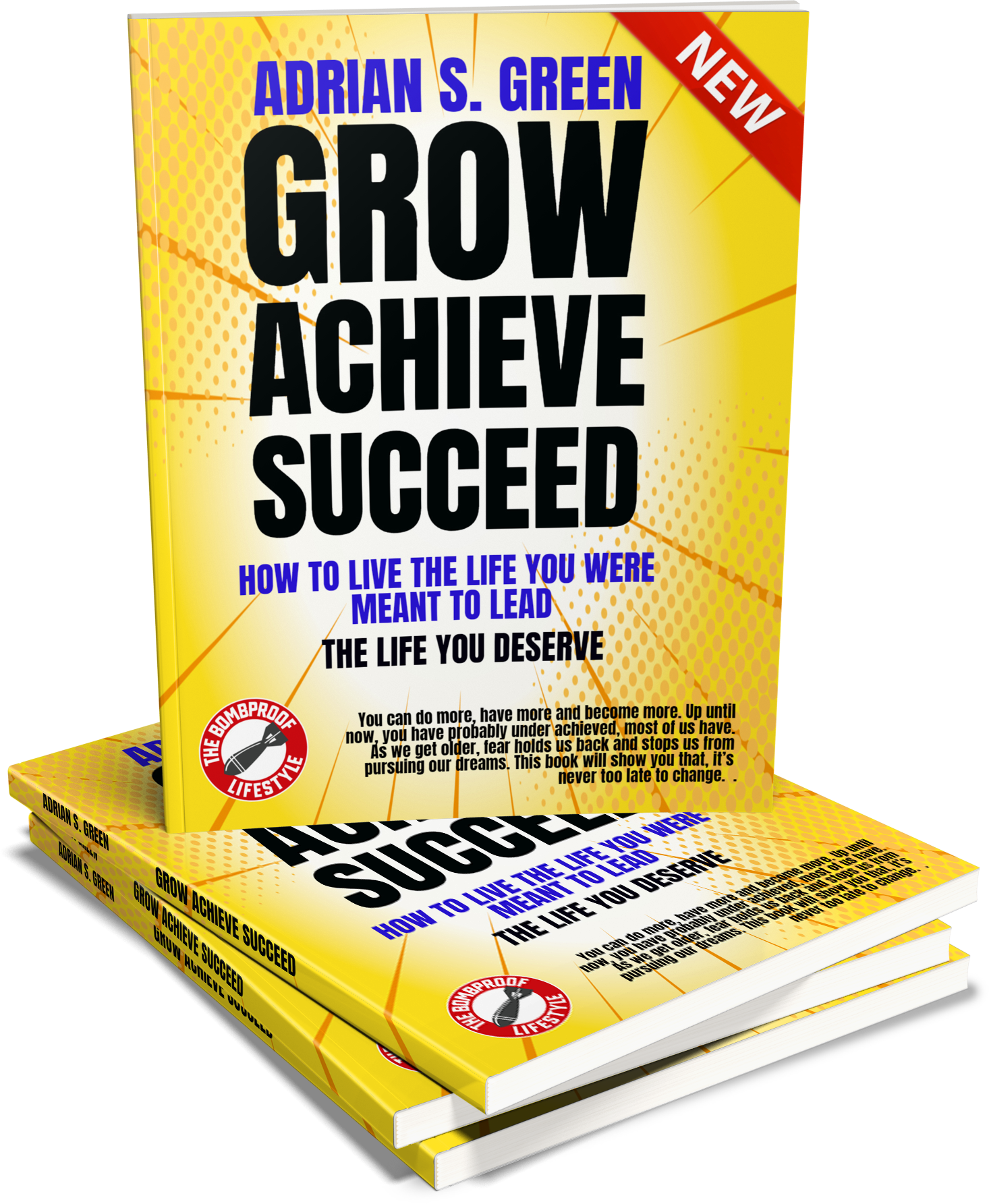 Stack of paperback books Grow, Achieve, Succeed