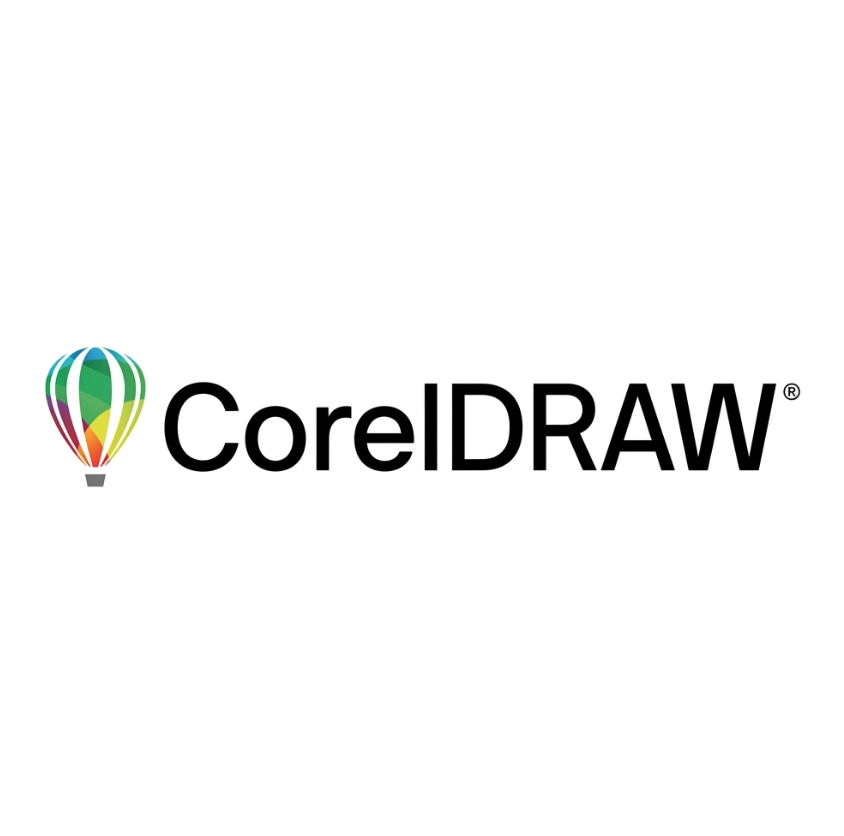CorelDRAW logo with a colorful hot air balloon icon and black text on a white background.