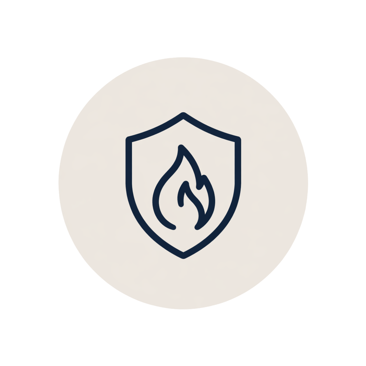 Icon of a shield with a flame inside, representing fire safety or fire protection.