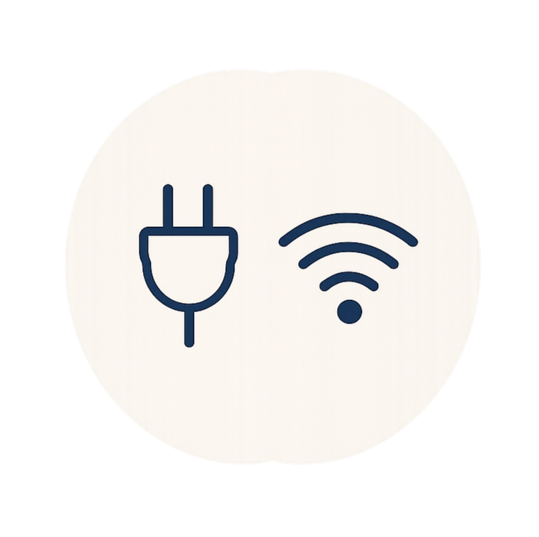 Icon indicating power or electrical connection and Wi-Fi signal.
