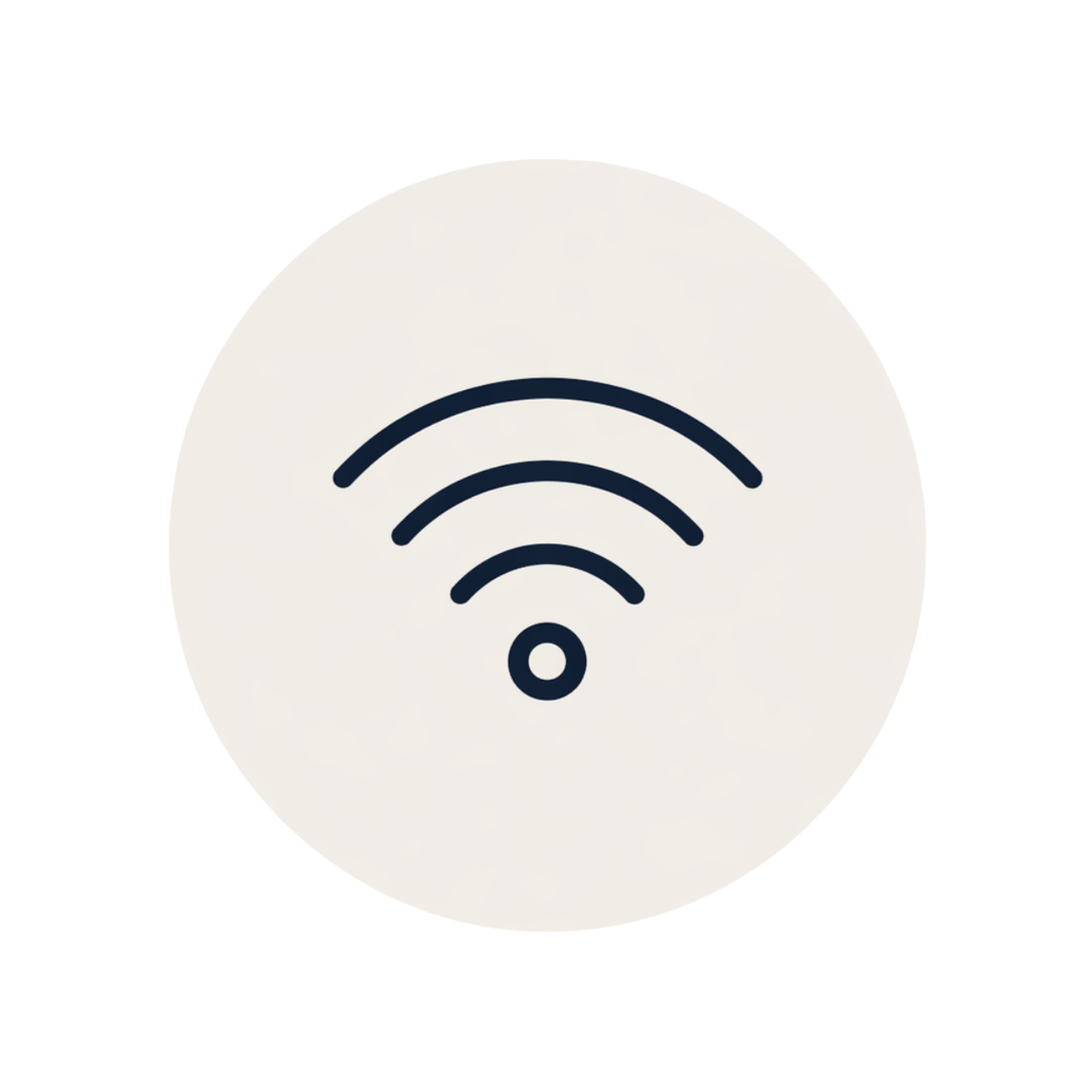 Wi-Fi signal icon on a white circular background.