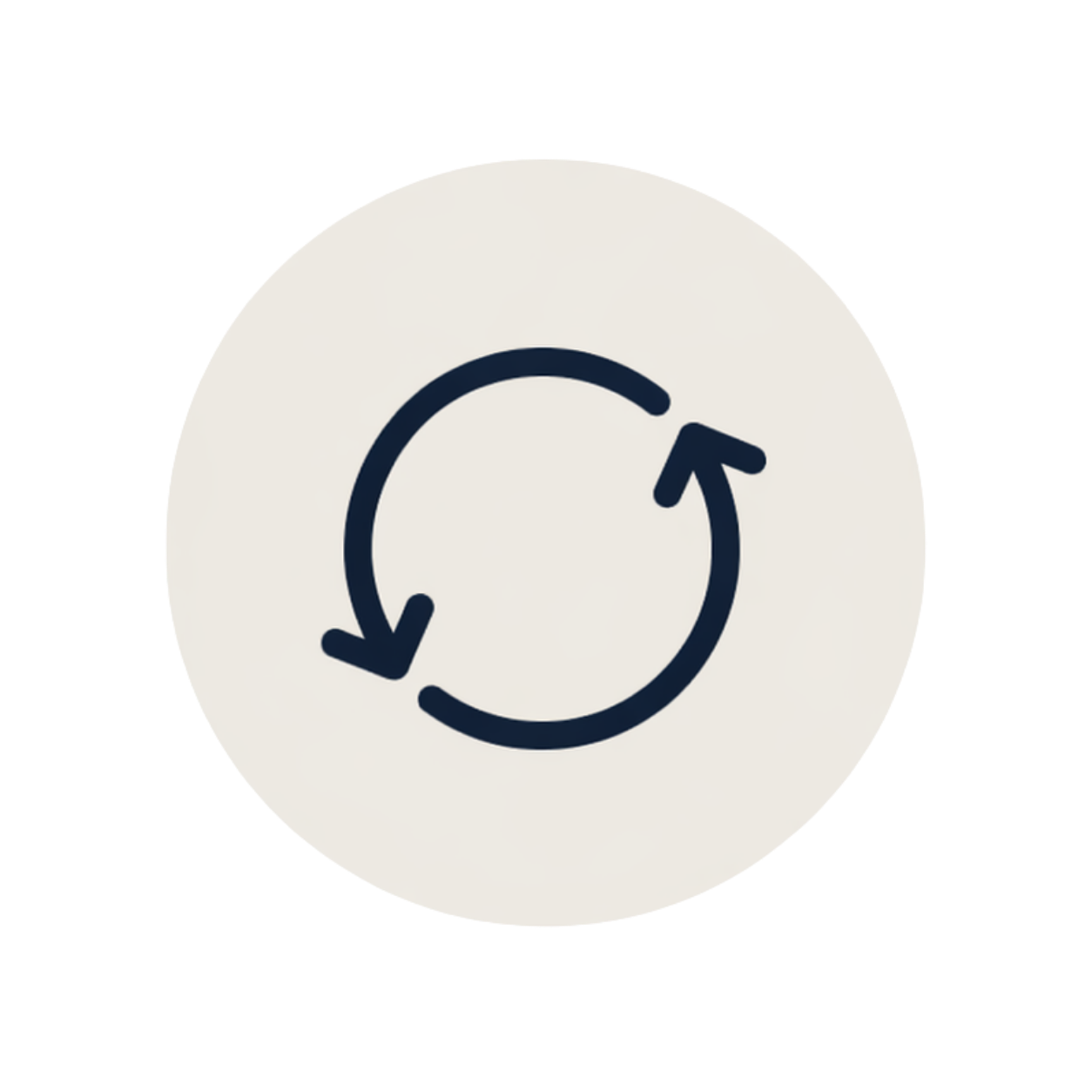 Circle with two curved arrows forming a continuous loop, indicating refresh or reload.