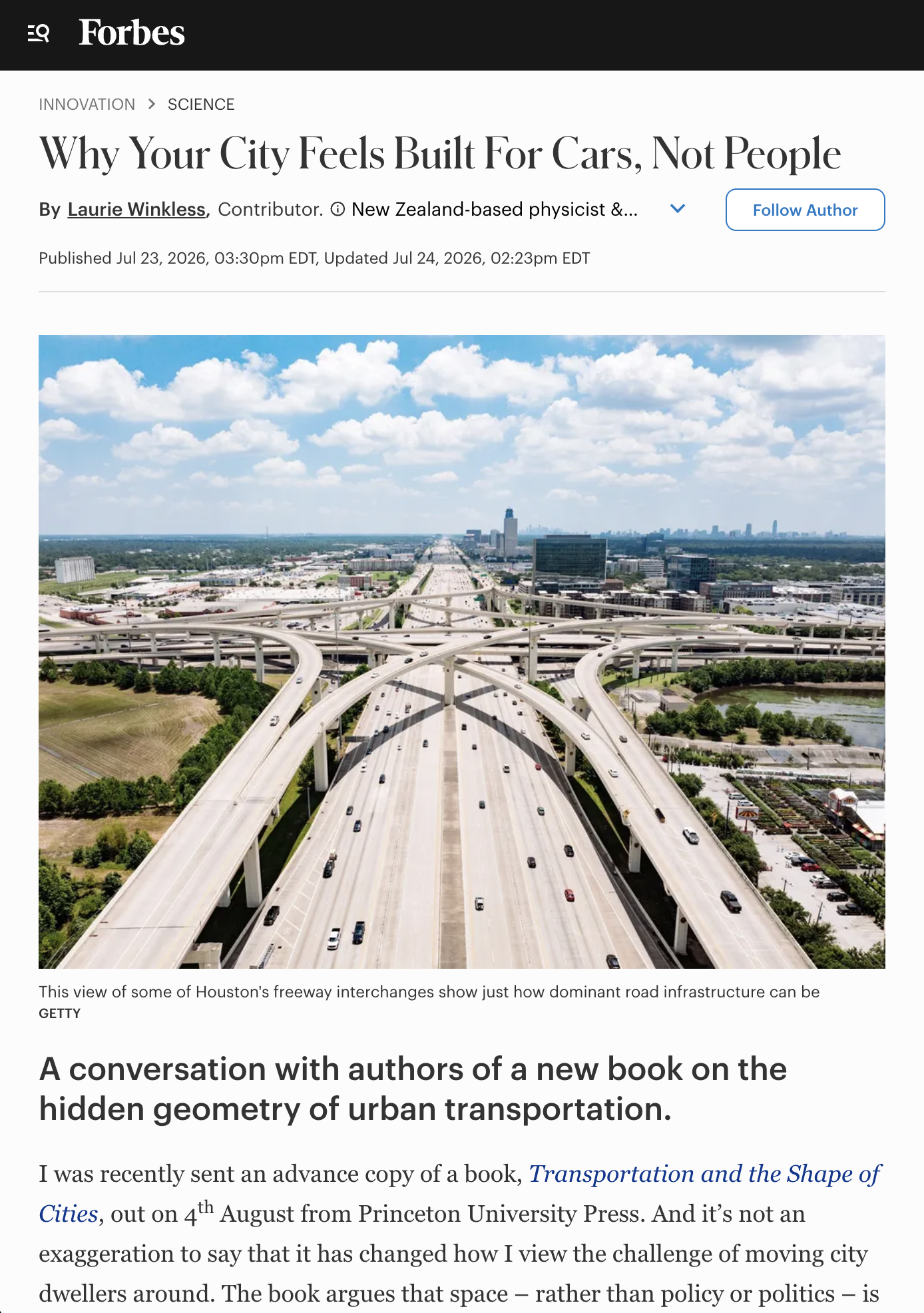 Forbes Article Why your city feels built for cars, not people