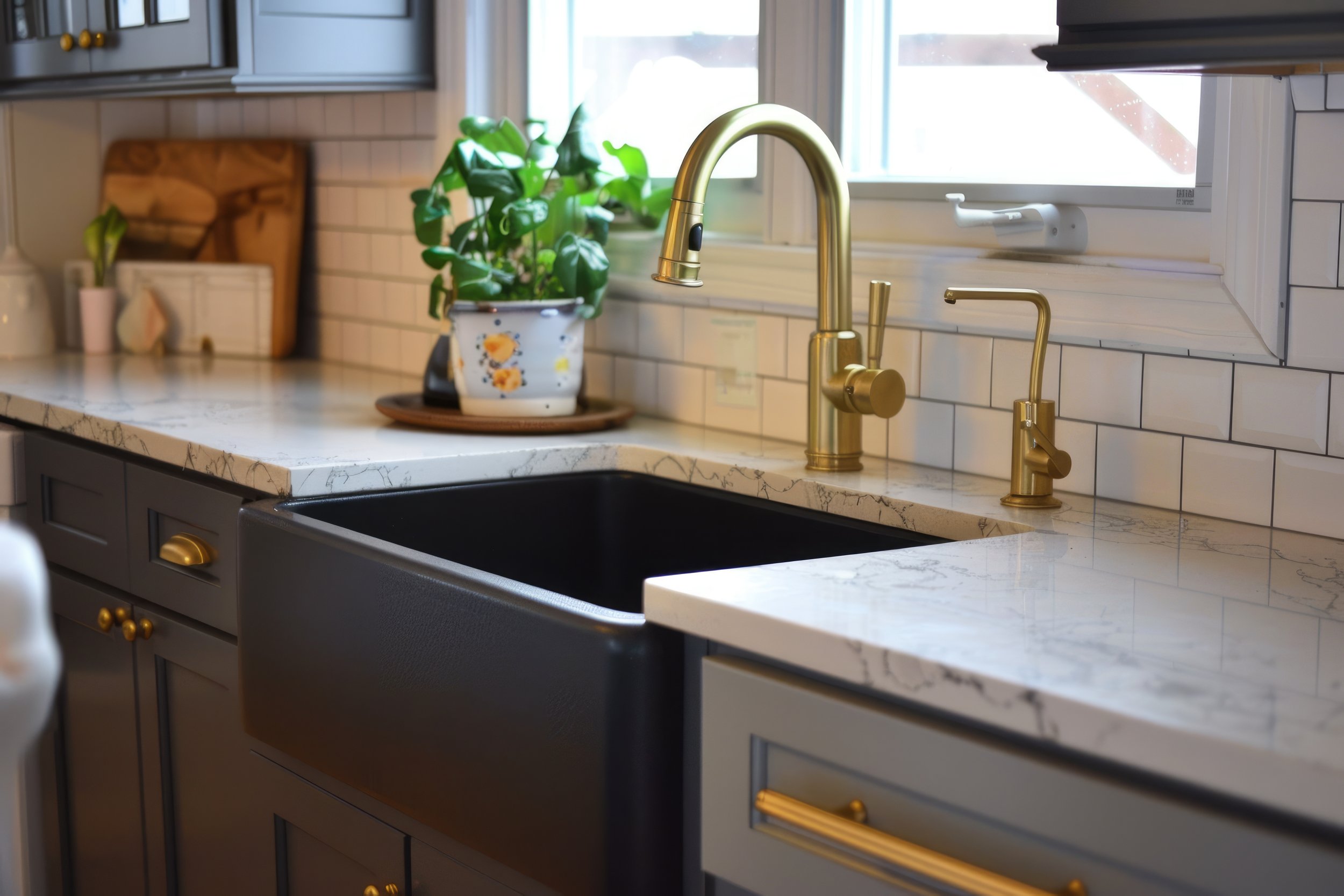 Modern kitchen sink and counter with warm lighting and clean finishes showcasing thoughtful craftsmanship by Sprengeler Construction