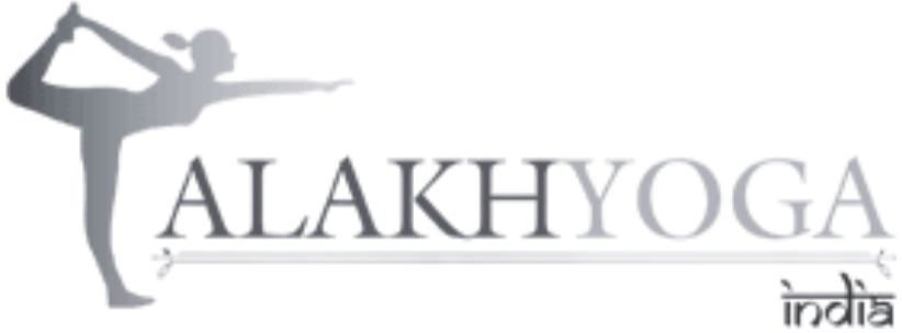 Logo with a stylized figure of a person performing a yoga pose next to the text 'ALAKHYOGA.'