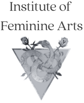 Black and white illustration of a triangle with a snake coiled inside, and roses around the top of the triangle.