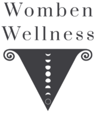 The logo features a stylized downward-pointing triangle with decorative swirl elements at the top corners and the words "Women Wellness" above it.