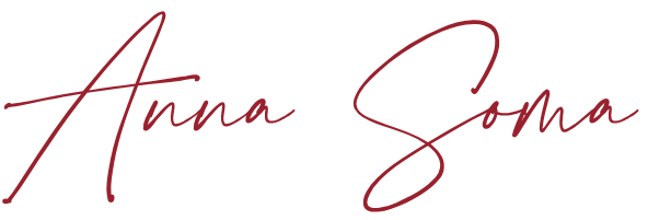 Stylized text reading 'Anna Soma' in elegant cursive font, with a dark background.