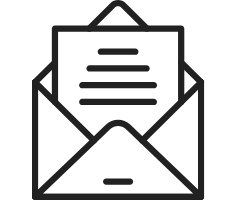 Outline of an open envelope with a letter inside.
