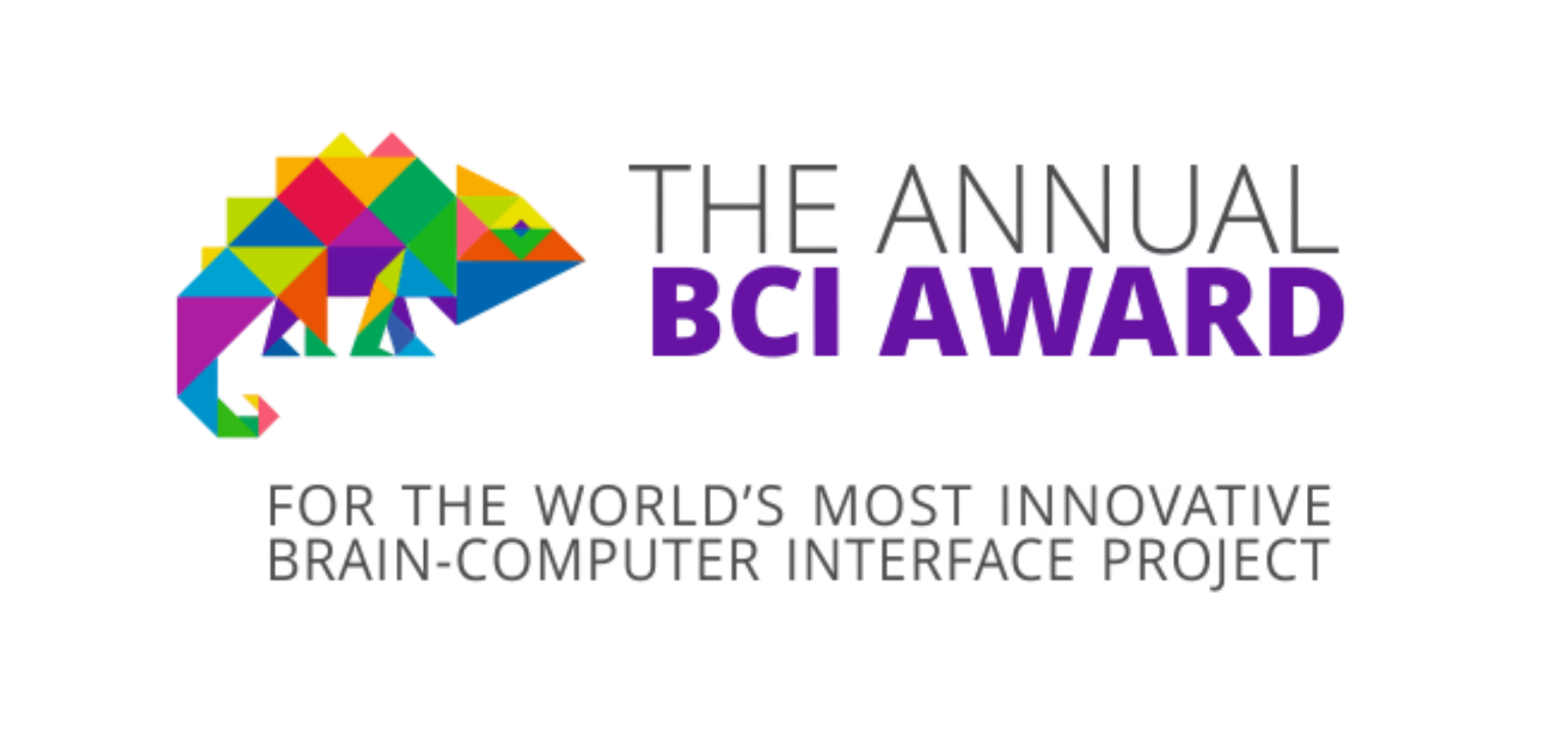 Logo with The Annual BCI Award, featuring a chameleon made up of bight colorful triangles.