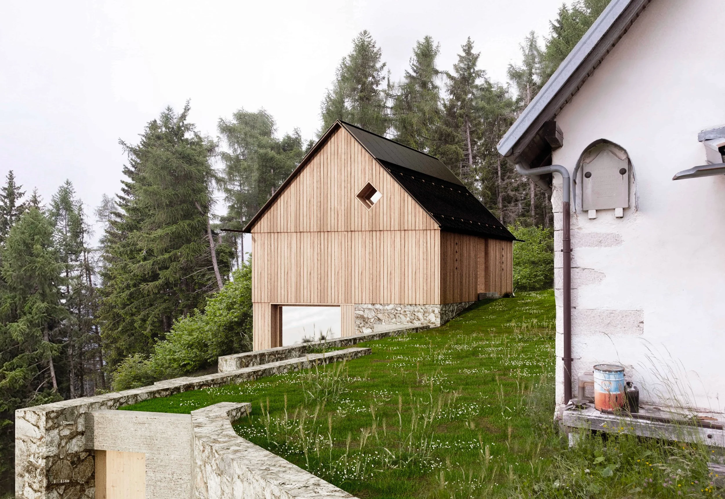 wood architecture stone alpine