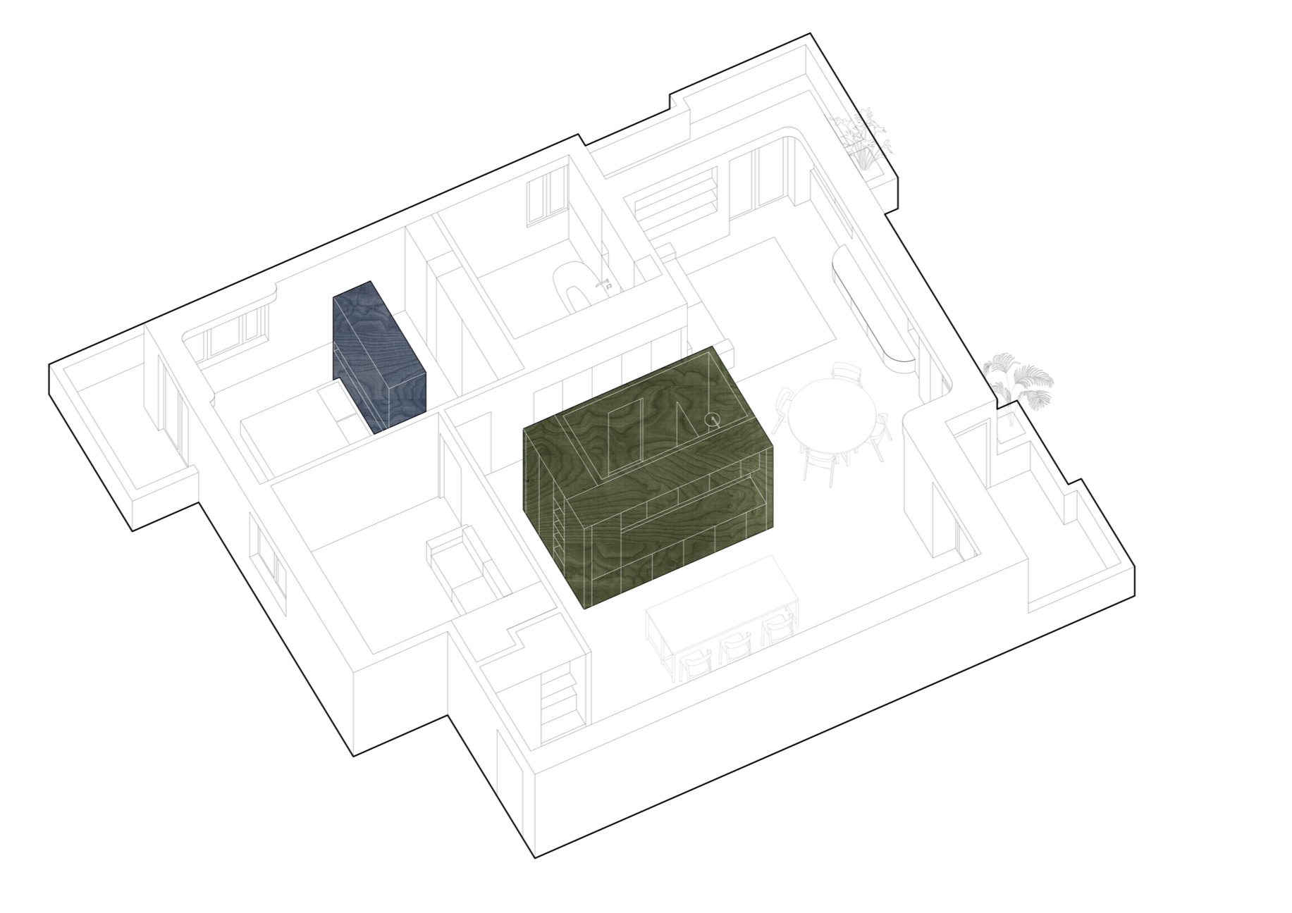 assonometria verde blu archtiecture