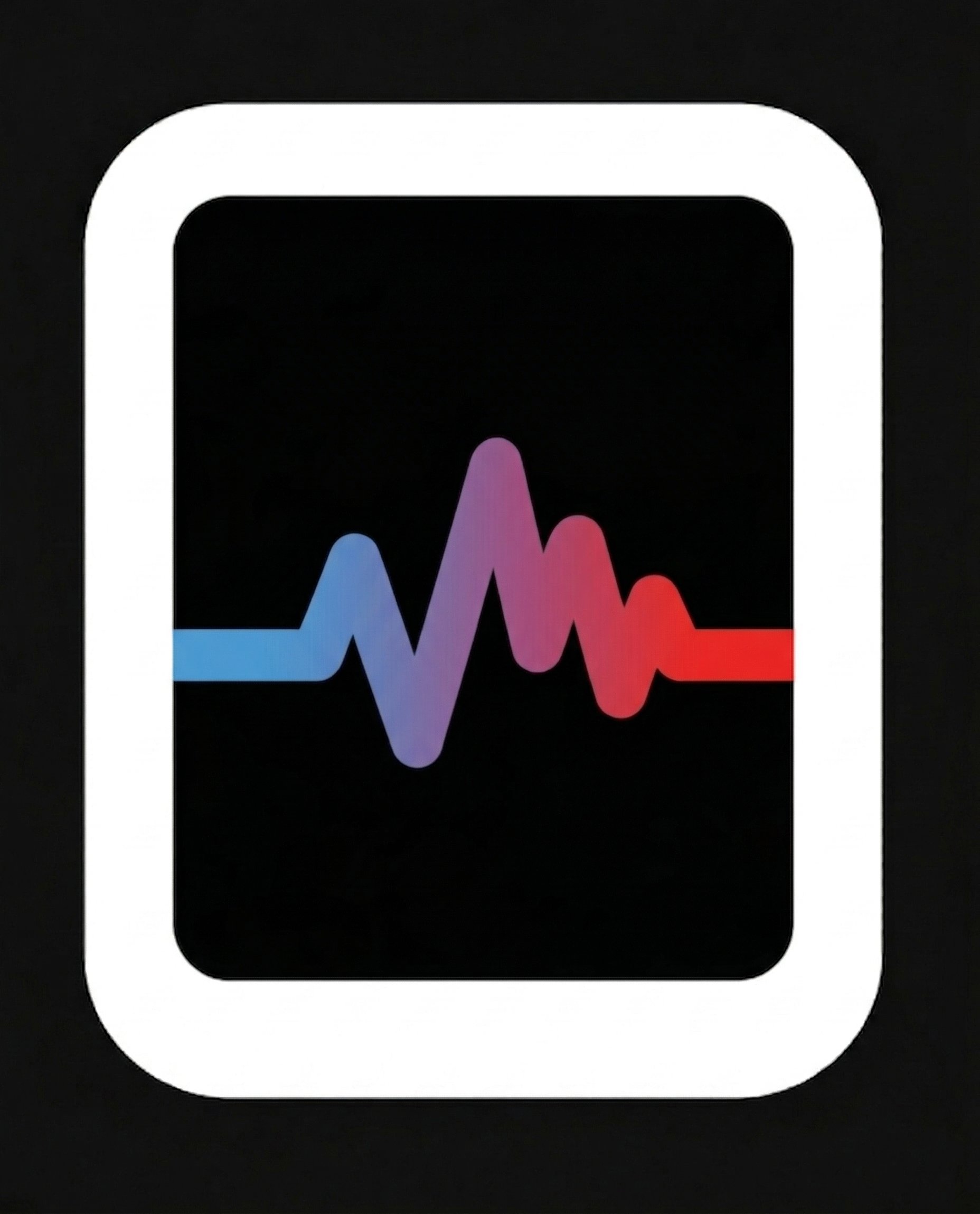 Apple Watch face displaying a heart rate graph in blue, purple, and red colors on a black background.