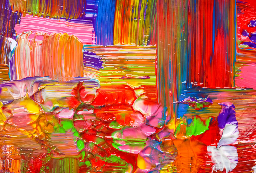 Abstract colorful paint strokes and textures in a variety of colors including red, orange, yellow, green, blue, purple, pink, and white.