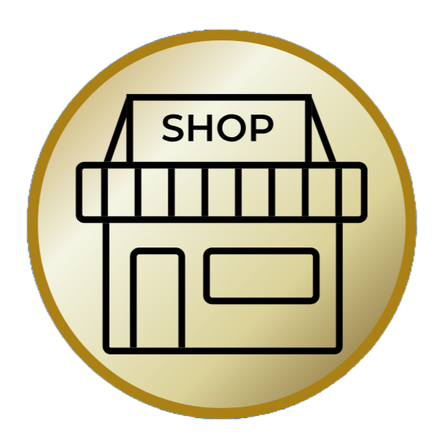 Line drawing of a shop with a sign that says 'SHOP' and a small storefront with a door and window.