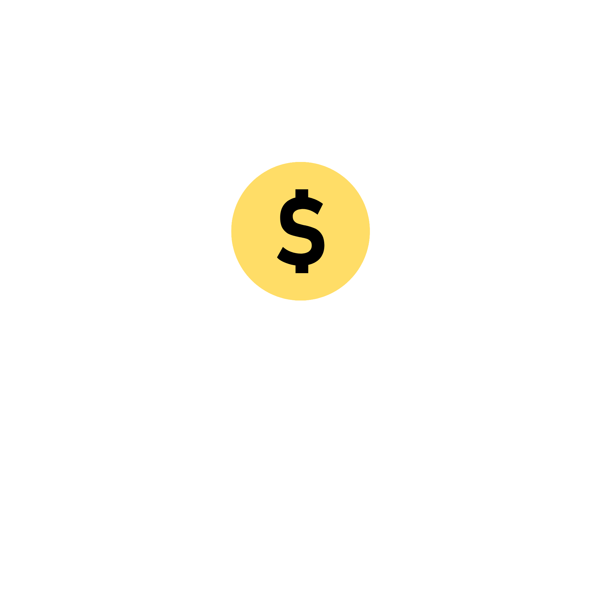 Black silhouette of a person raising their arms and a hand holding a coin with a dollar sign in front of a dollar sign symbol.