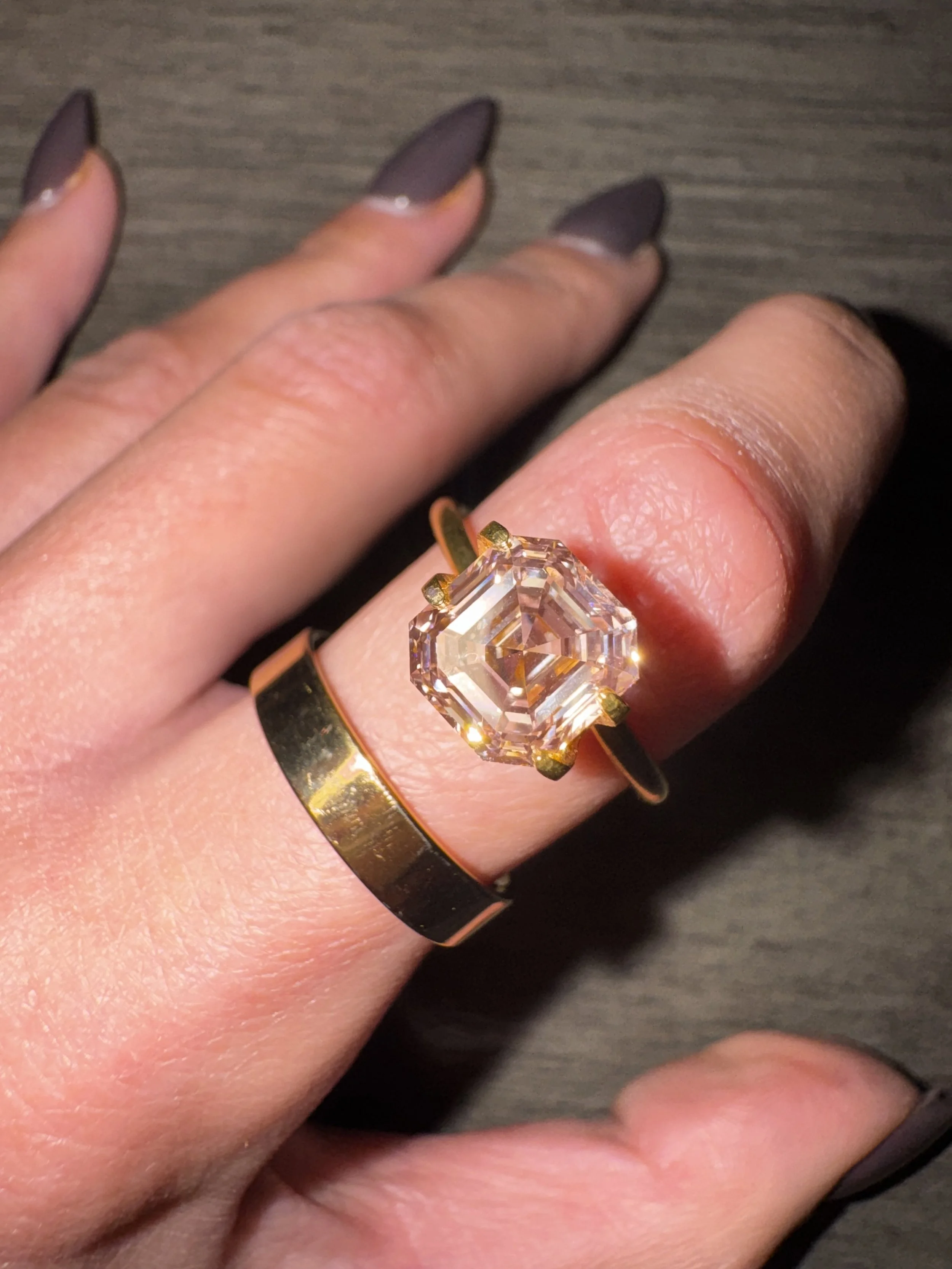 3.09 carat emerald cut diamond - light pink champagne