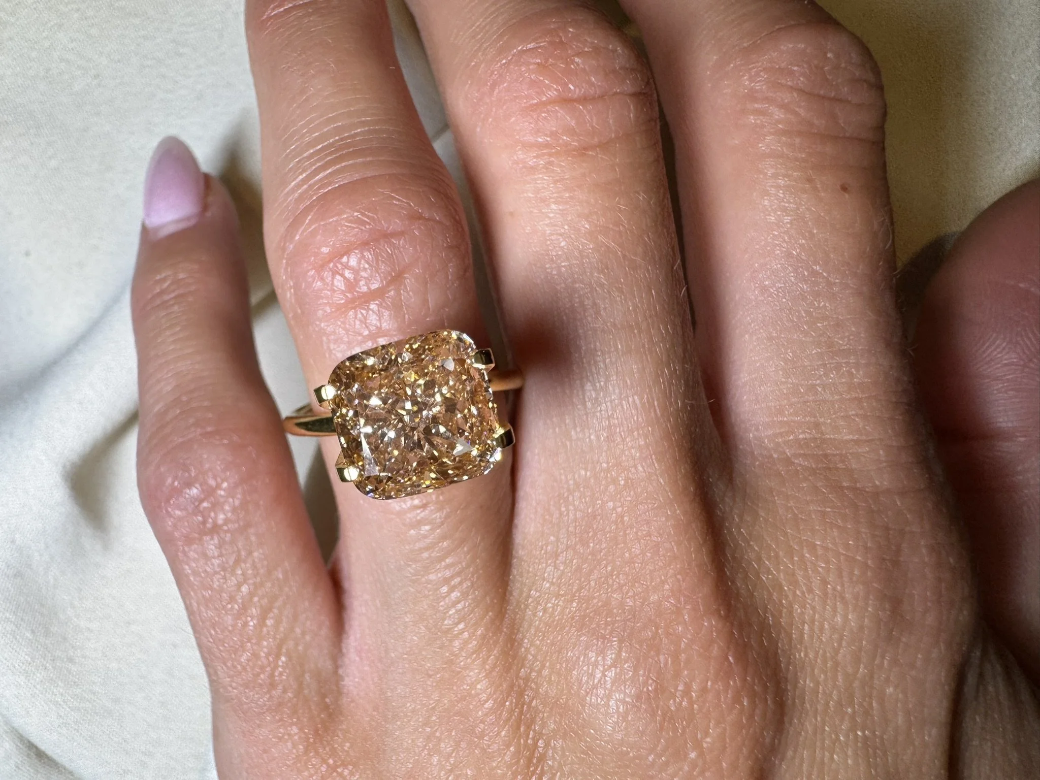 4.50 carat cushion cut diamond - buttery yellow champagne