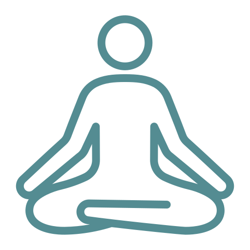 Line drawing of a person sitting cross-legged in a meditation pose.