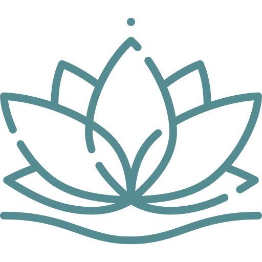 Minimalist line drawing of a lotus flower with water at the base.