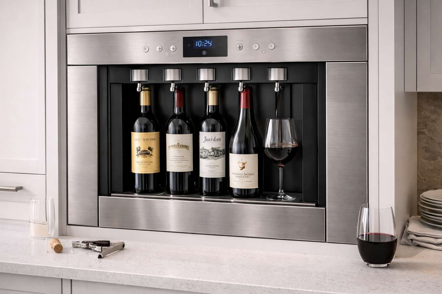 Sleek wine dispenser and elegant setup.png