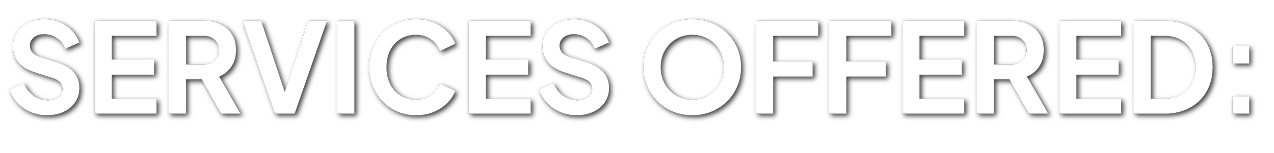 Black and white text stating 'SERVICES OFFERED:' with a period.