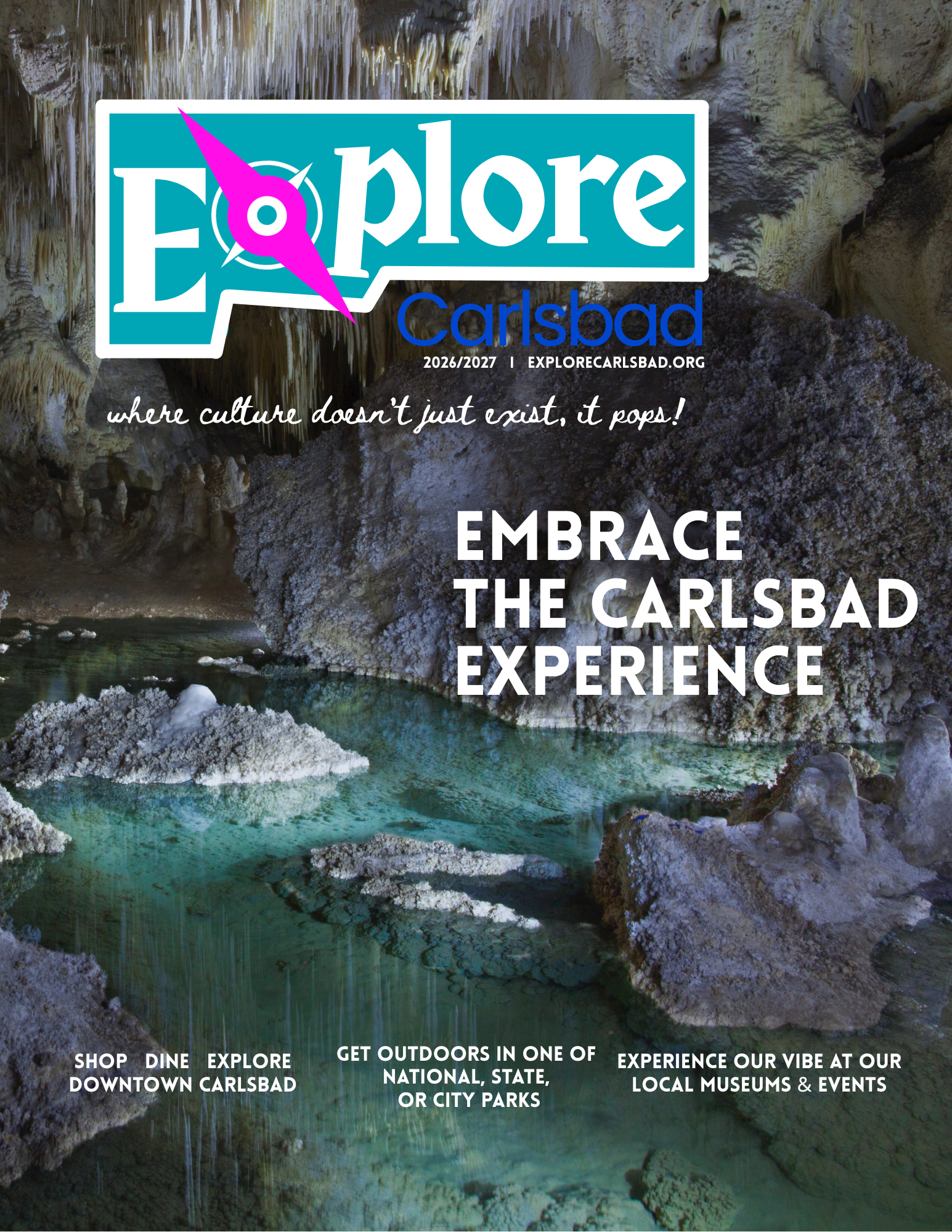 A promotional magazine cover for Explore Carlsbad.