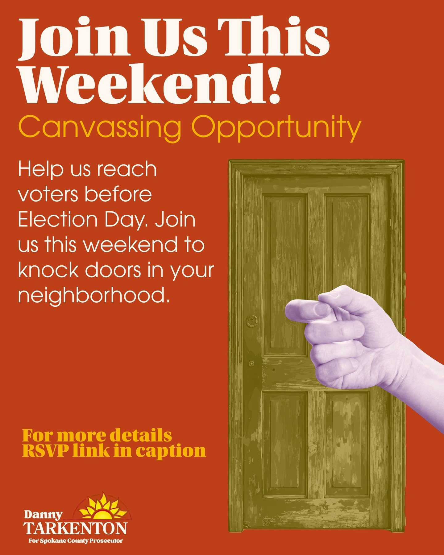Change starts at the door. 🚪 

This weekend, we're out in Spokane County talking with neighbors about what matters most to our community. We'd love to have you join us.

No experience needed &mdash; materials provided. 

📋 RSVP link https://buff.ly