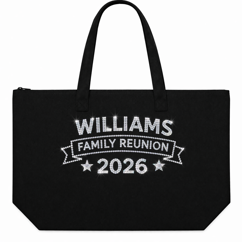Williams Family Reunion Rhinestone Tote Bag w/ Zip Top Closur