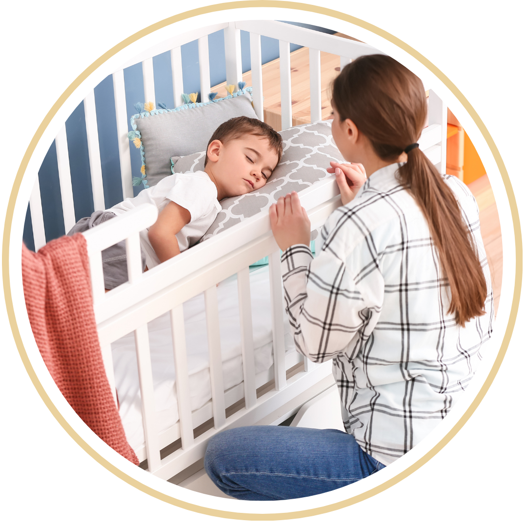 A baby sleeping peacefully in a crib, illustrating the goal of teaching a child independent sleep skills.