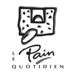 A drawn cartoon of a sad piece of bread with a bandage on it, with the words 'Le Pain Quotidien' underneath.