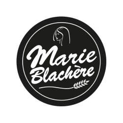 Marie Blachère logo featuring a profile outline of a woman's face with long hair in black and white