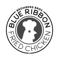 Logo for Blue Ribbon Fried Chicken by Bromberg Bros, featuring a bear's face in a circular design.