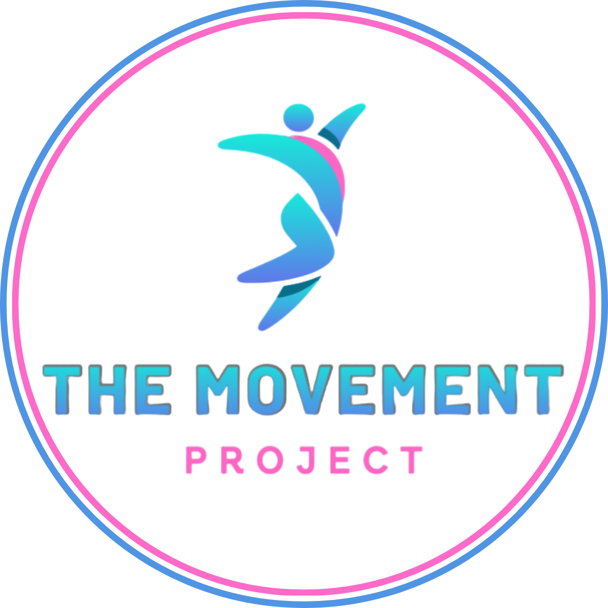 Logo for The Movement Project featuring a stylized dancer in shades of blue and pink, with the text 'The Movement Project' below.