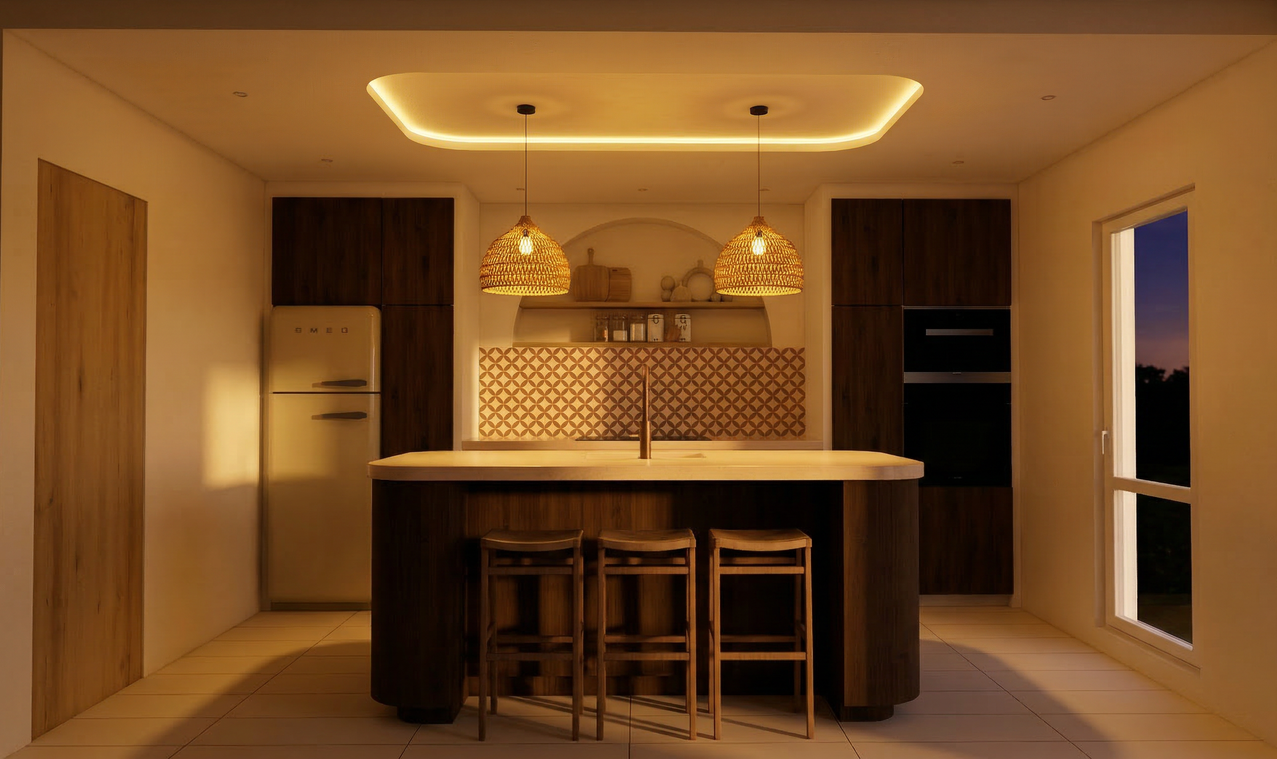 Kitchen front view - golden hour.png