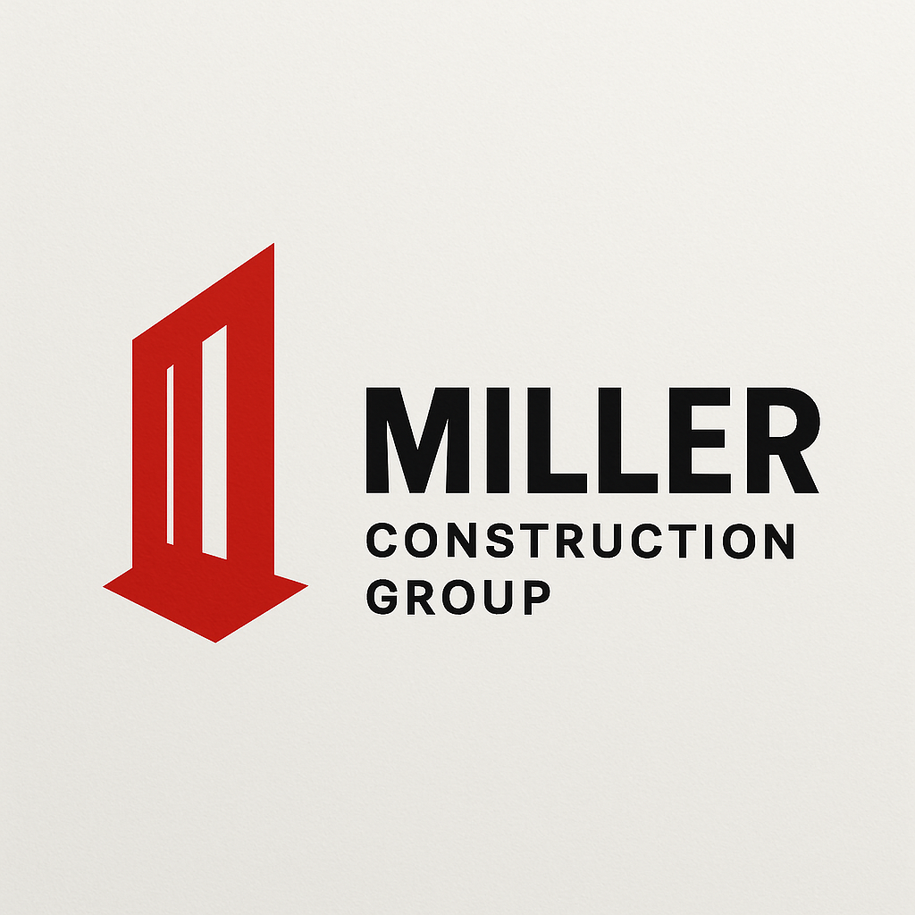 Logo of Miller Construction Group with a red geometric shape and black text on a light background.