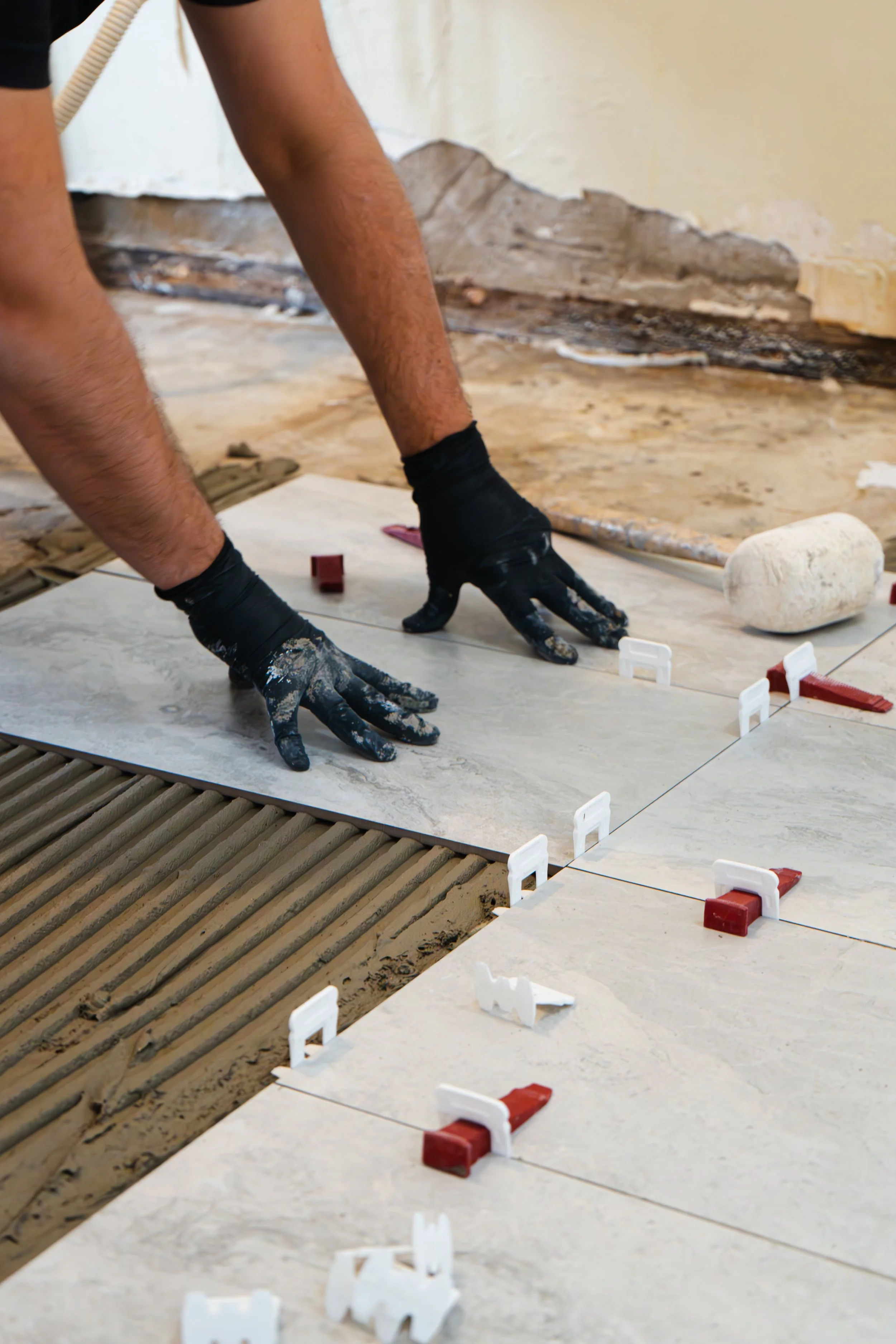 Kitchen tiling in a residential unit.