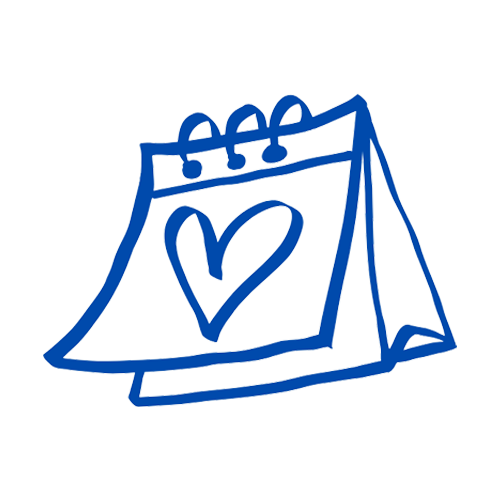 Hand-drawn blue calendar with a heart on it.