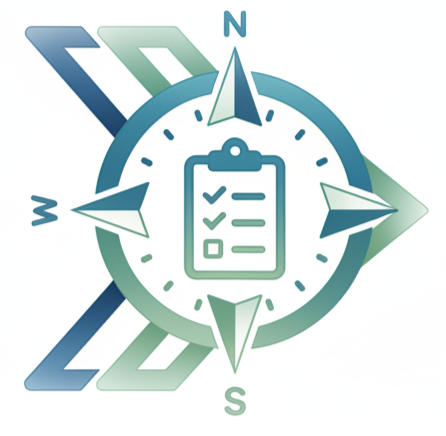 A compass with a checklist inside the center, symbolizing navigation and task completion.
