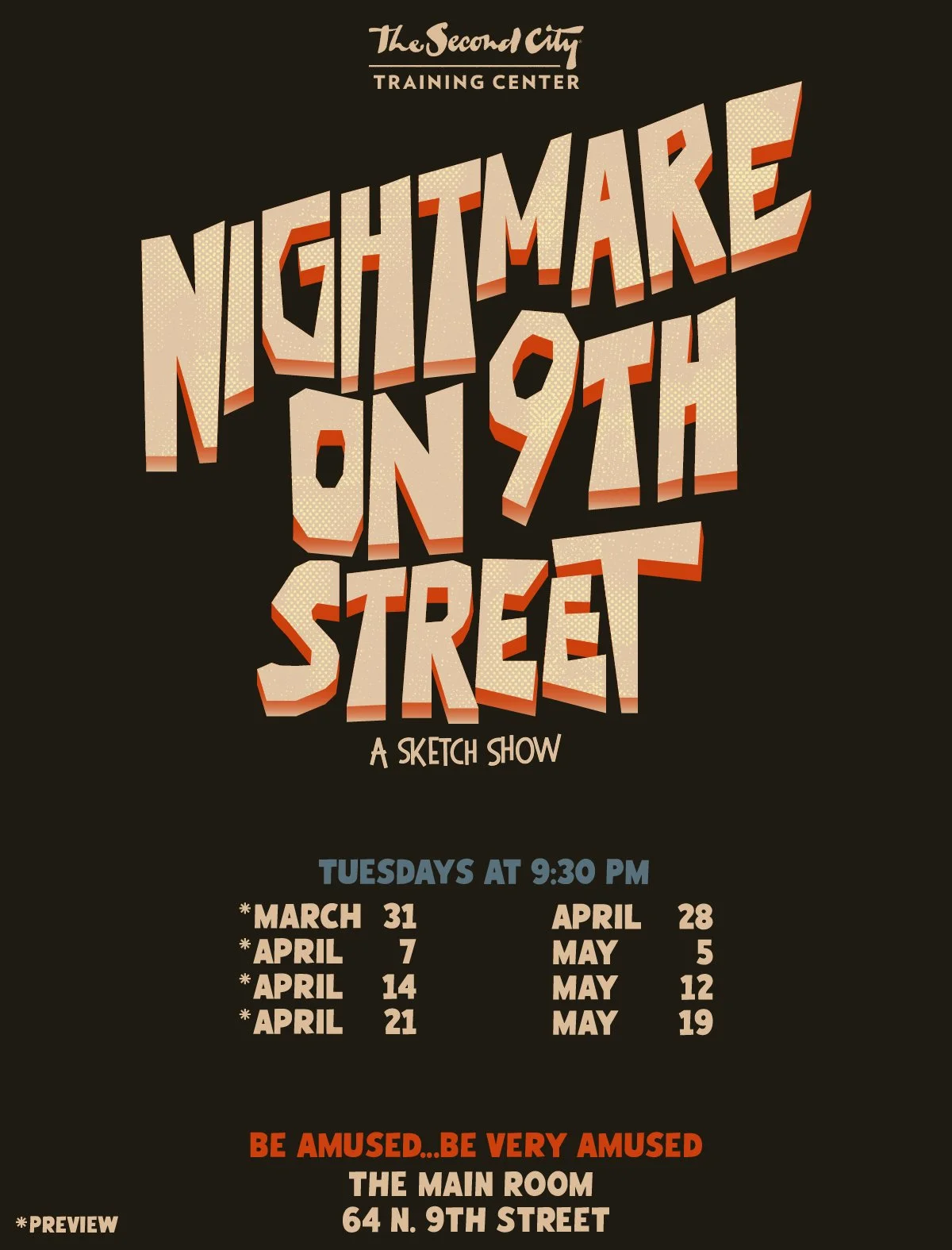 Flyer I designed for my conservatory program final sketch revue show at Second City.