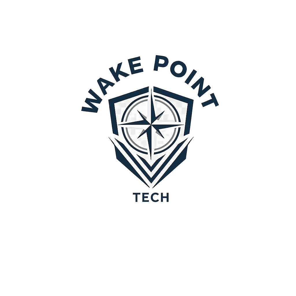 A logo for 'Make Point Tech' featuring a shield with a compass inside and the words 'Make Point' above the shield and 'Tech' below.