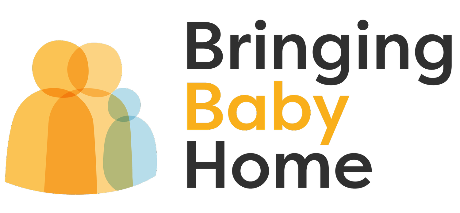 Illustration of three overlapping human figures and the text 'Bringing Baby Home' in bold letters.