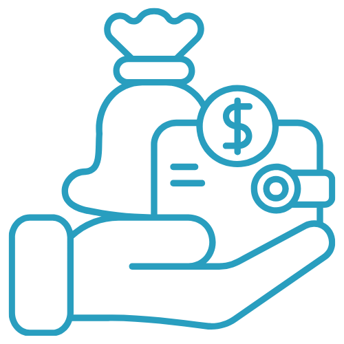 Clipart of a hand holding a wallet and a sack of monetary valuables.