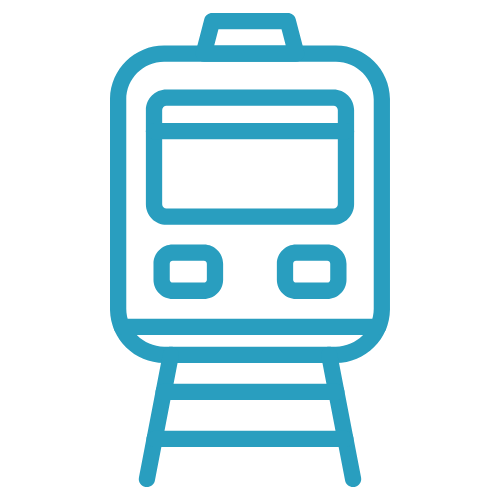 Clipart of a metro train on tracks.