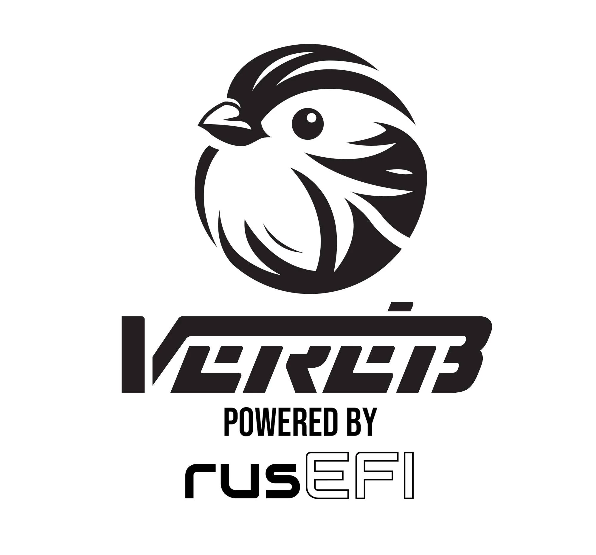 A black and white logo featuring a bird with stylized feathers and a large eye, above the partially visible word "KEYR" and the phrase "Powered by" followed by "CUSEF".