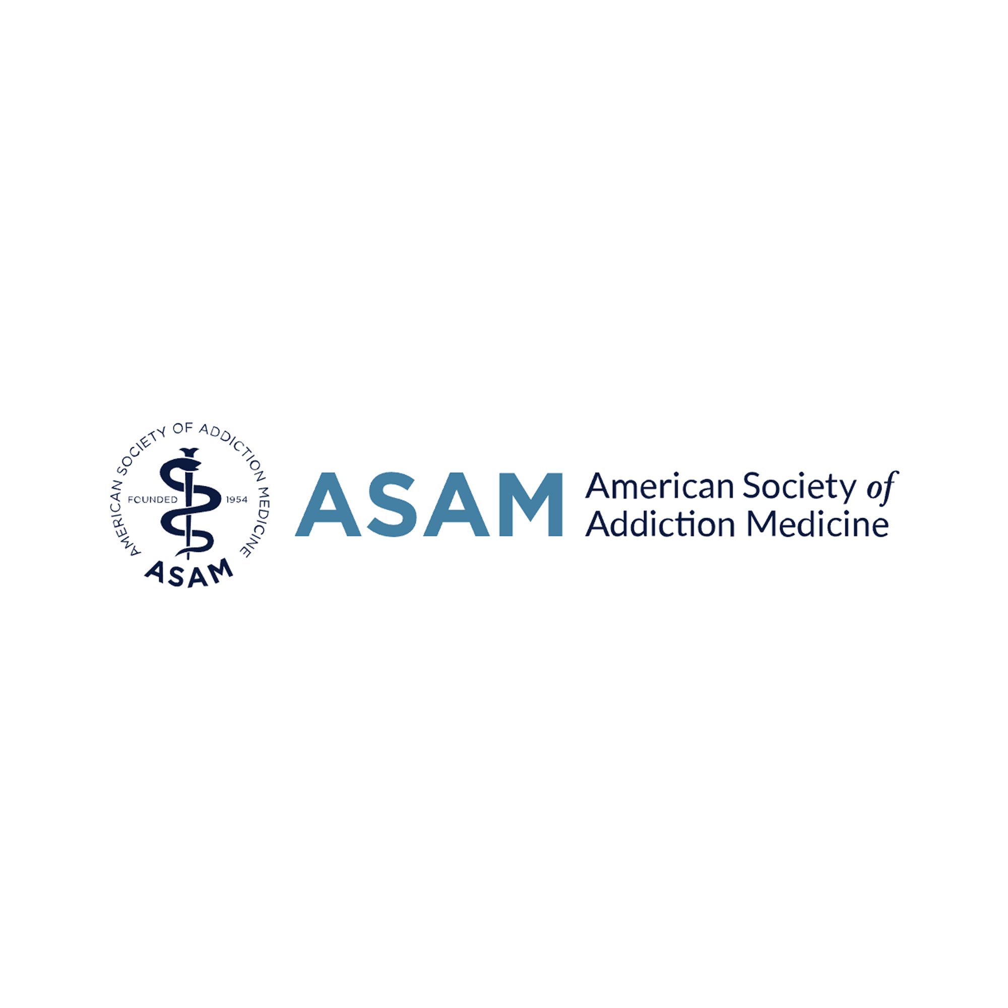 Logo of the American Society of Addiction Medicine featuring a circular emblem with a medical symbol and the text 'American Society of Addiction Medicine' beside the acronym ASAM.