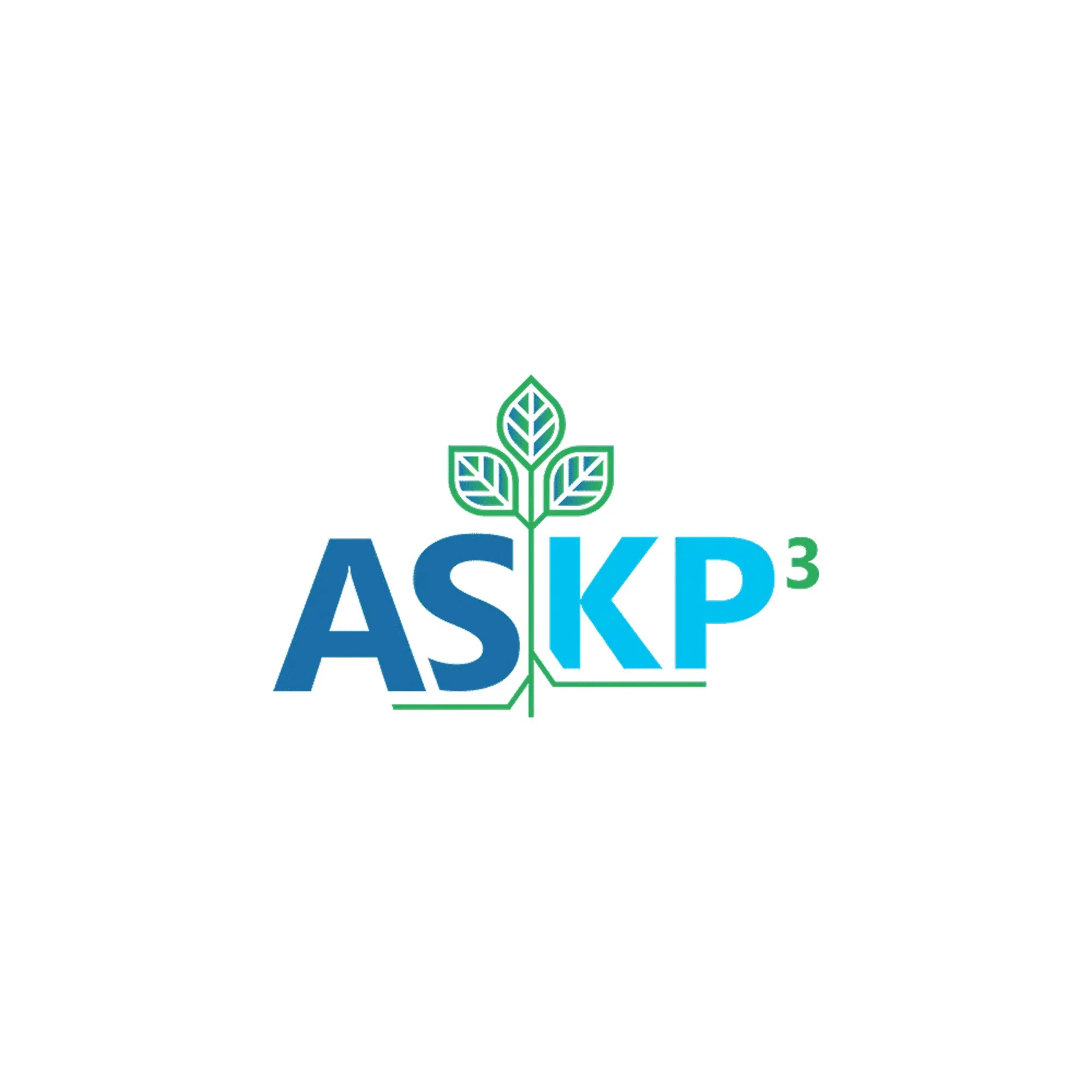 Logo of American Society of Ketamine Physicians, Psychotherapists and Practitioners featuring the acronym ASKP with a superscript of 3 in dark and light blue, with a green growing plant integrated into the design.
