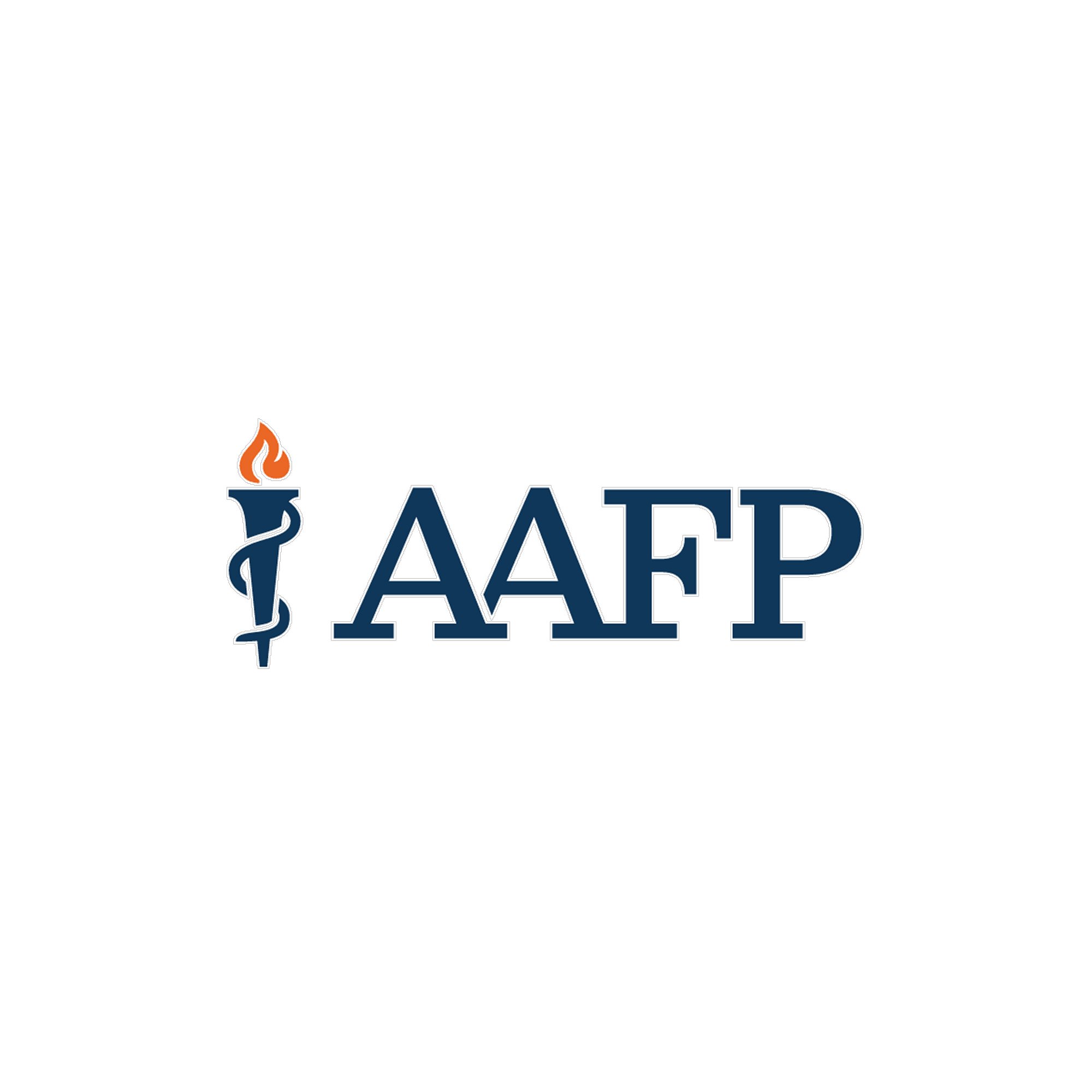Logo of American Academy of Family Physicians with a torch caduceus beside acronym AAFP